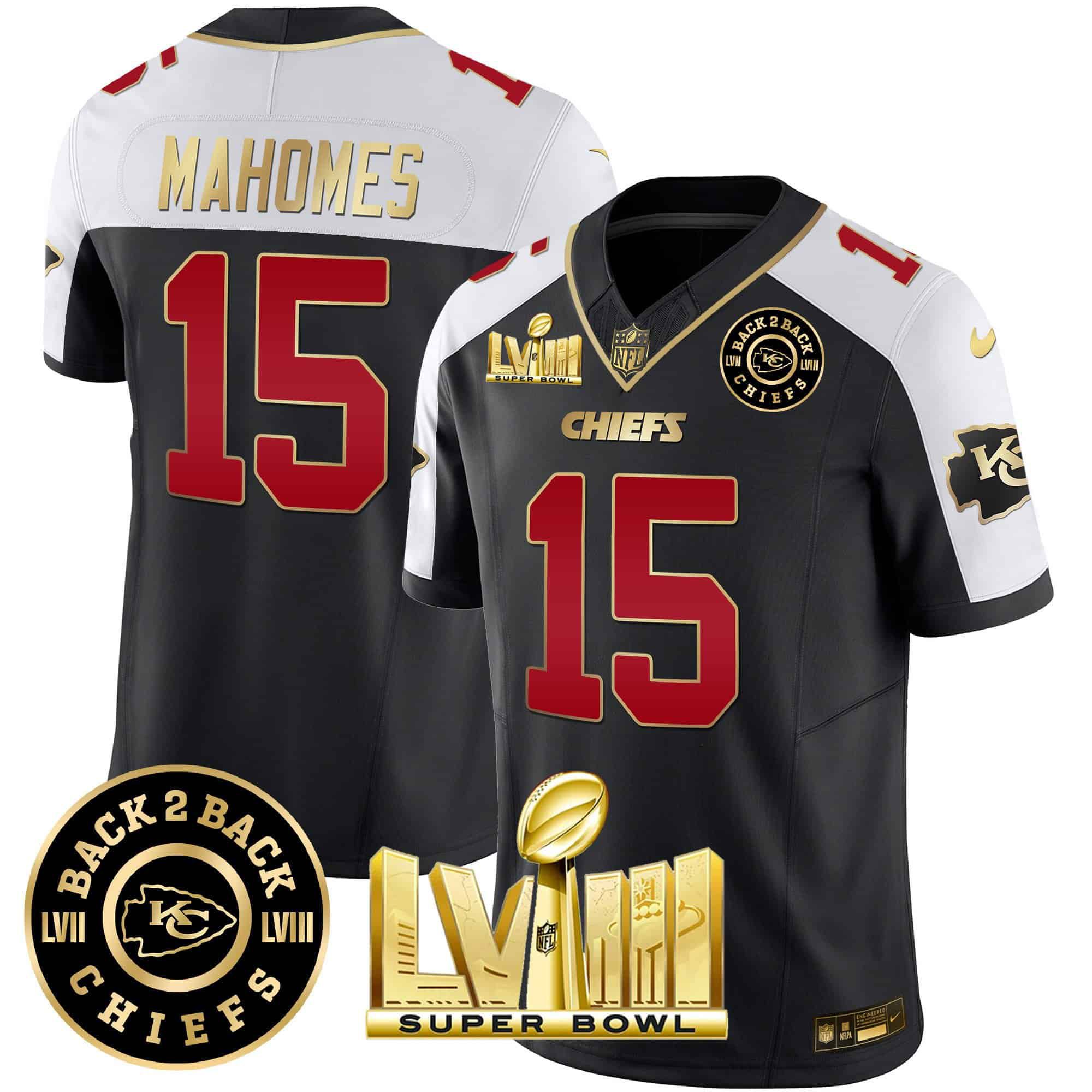 Men Kansas City Chiefs #15 Mahomes Black 2024 Nike Super Bowl LVIII & Back-2-Back Patch Vapor NFL Jersey->indianapolis colts->NFL Jersey